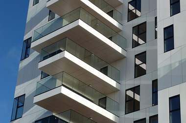 A modern façade with white panels